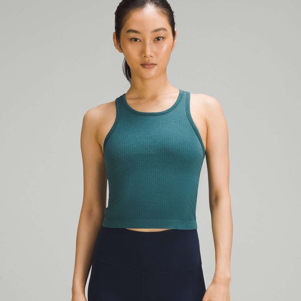 Like New Lululemon, Gorgeous Teal Ribbed Cropped Racerback Tank - Picture 2 of 8